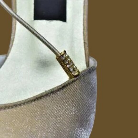 Stuart Weitzman Gold Lame & Rhinestone Mid Heel Formal - Picture 7 of 12